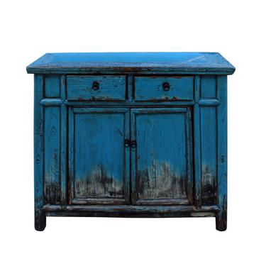 Chinese Distressed Bright Blue Side Credenza Table Cabinet cs3978E 