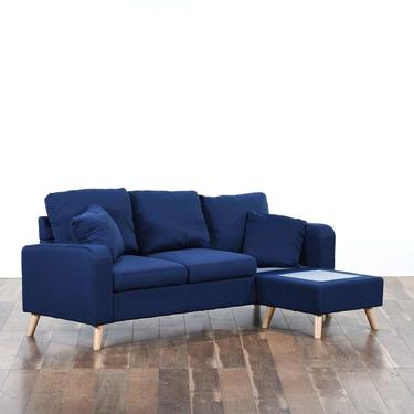 Contemporary Mid Century Style Blue Sectional 