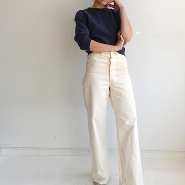 Vintage Cotton Sailor Trousers/ High Waisted Button Fly Wide Leg Navy Uniform Pants/ Sizes Small 