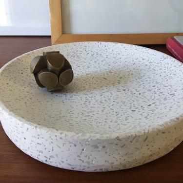 Solid Terrazo Catchall Bowl Tray Vintage White Mid century modern California 