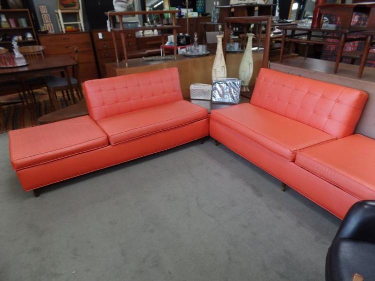 Mid-Century Modern sectional with original orange upholstery