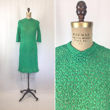 Vintage 60s dress | Vintage kelly green ribbon knit dress | 1960s I.Magnin knit sweater dress 