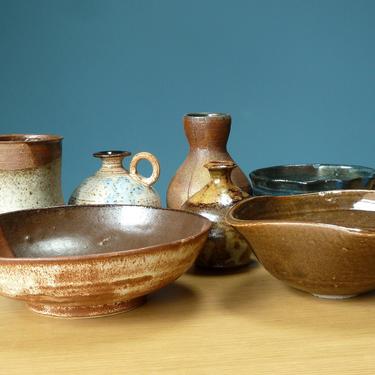 Studio Pottery Collection Imperfect Pot Lot Seven Piece Grouping - Wabi Sabi - Vintage Home Decor - Handmade Ceramic Art 