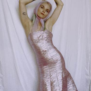 Vintage Jessica McClintock Metallic Pink Gown 