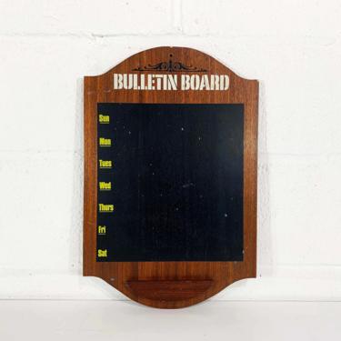 Vintage Bulletin Board Calendar Chalkboard Chalk Message Week Dark Brown Wood Yellow Boho Retro Kitchen Office Home 1970s 70s 