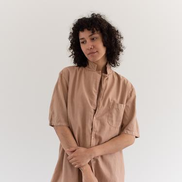 Vintage Overdye Short Sleeve Snap Shirt | Dusty Pink Simple Blouse Cotton Workwear | M L | 