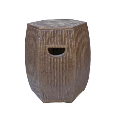 Chinese Hexagon Bamboo Theme Brown Ceramic Clay Garden Stool cs6961E 