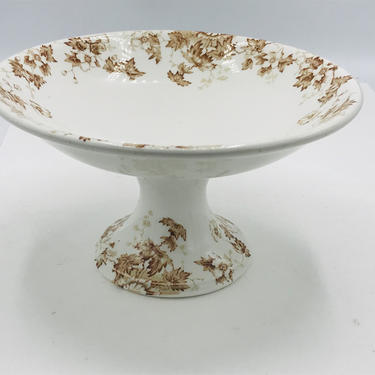 Antique Fruit  Bowl  John Maddock &amp; Sons England Early 1900's Royal Vitreous Porcelain Vine Pattern Brown and White - 1880- 1896- Chip Free 