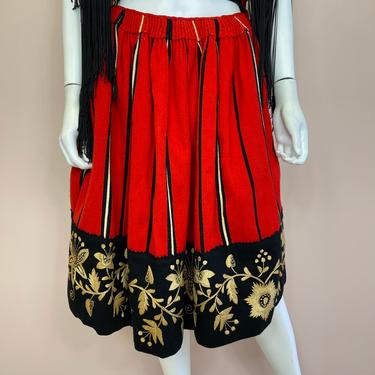 Vtg embroidered red wool dirndl skirt 