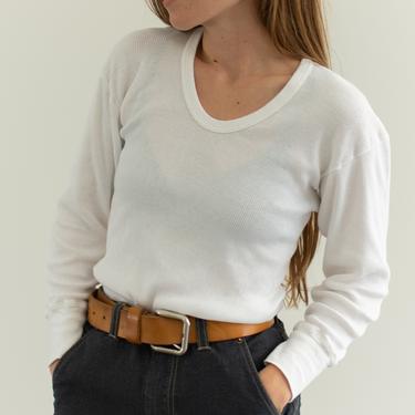 The Vienna Thermal | Vintage Cotton White Ribbed Long Sleeve Thermal | Rib Scoop Neck Layer | U neck | S M 