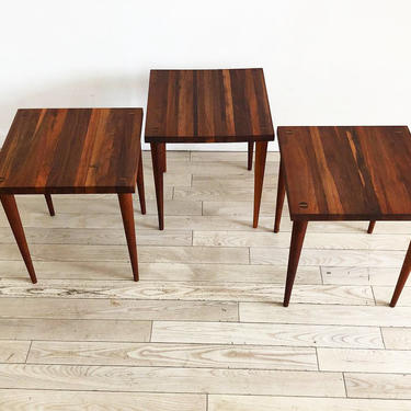 1950s Solid Walnut Refinished Mel Smilow Stacking Tables-Set of 3