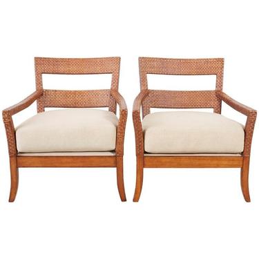 Pair of Billy Baldwin Style Rattan Wrapped Lounge Chairs by ErinLaneEstate