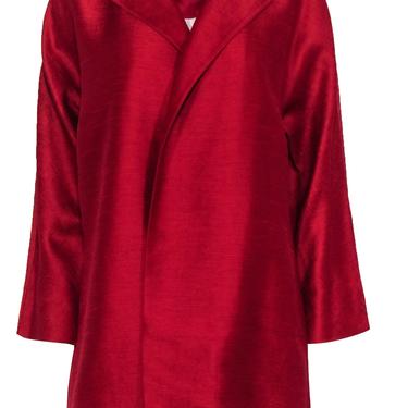 Eileen Fisher - Red Metallic Silk Blend Draped Open Kimono Sz L
