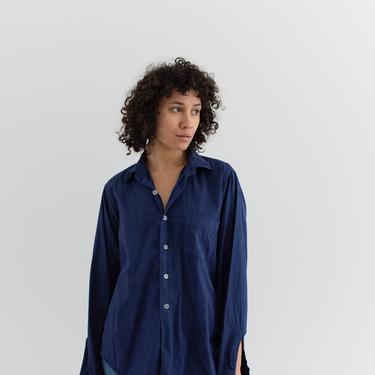 Vintage True Blue Long Sleeve Shirt | Overdye Simple Blouse | Cotton Work Shirt | M | 