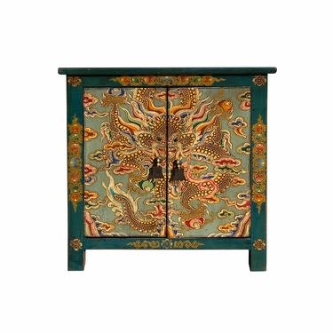Tibetan Oriental Teal Celadon Dragon Head End Table Nightstand cs7117E 