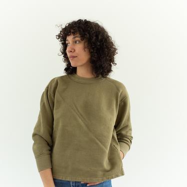 Vintage French Faded Olive Green Crew Sweatshirt | Cozy Fleece | 70s Made in France | FS019 | M | 