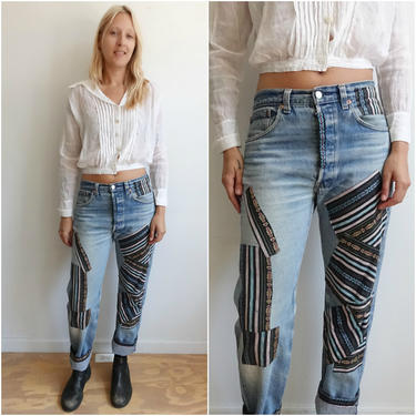 Vintage 80s Patched Levi 501xx Denim/ USA Made Distressed 501 Jeans/ Size 33/34 