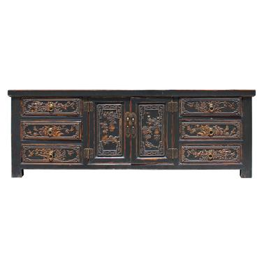 Chinese Distressed Brown Floral Motif Sideboard Console Table Cabinet cs5167S