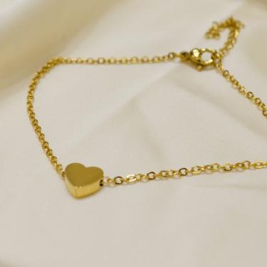 gold charm heart link bracelet, gold heart bracelet, dainty heart bracelet, heart thin bracelet, heart charm bracelet, gift for her, B010 