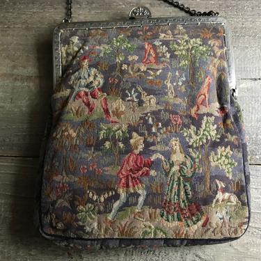 Antique Petit Point Purse, Double Sided Gentry Scenes, Figural Woodland Animals, Exquisite Tapestry Work, Evening Clutch, KH 