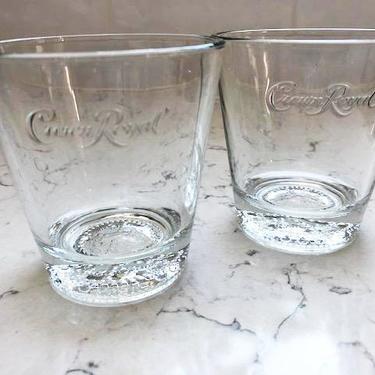 Barware Set, Pair of Vintage Etched Crown Royal Rocks Glass Logo Embossed Whiskey Tumbler Cups, Replacements, Housewarming idea by LeChalet