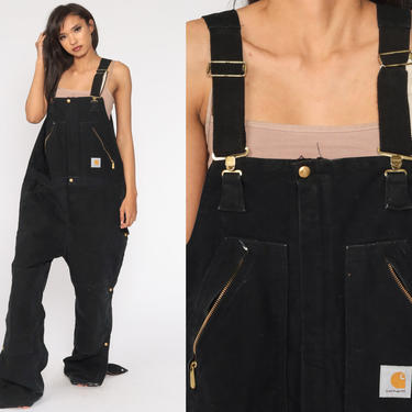 90s Carhartt Overalls -- Black Insulated Coveralls Quilted Overalls Workwear Cargo Dungarees Bib Coveralls Work Wear Men's 42 Large 