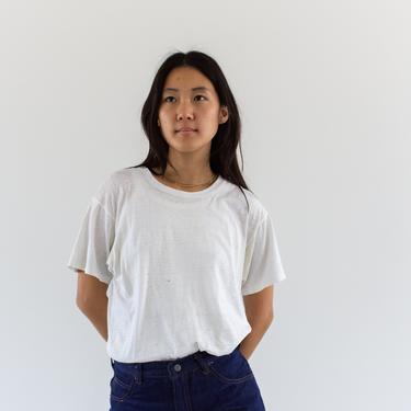 Vintage Worn In Cotton White Crew Neck Tee T Shirt | Holes | Hanes Made in USA | S | WT013 