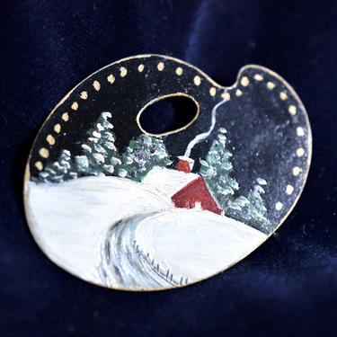 Hand Painted Winter Wonderland Pin - Cozy Red House in the Winter Woods - No Markings - Great to get into Holiday Spirit | FREE SHIPPING 