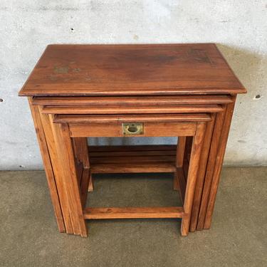 1960'S Teak With Brass Inlay Nesting Tables