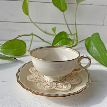 Vintage Johann Haviland Bavaria Germany Gold Rim Tea Cup And Saucer With Sugar Lace Doily // Tea Lover, Tea Cup Collector // Perfect Gift 