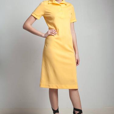 vintage 70s yellow polo dress golf knee length short cuffed sleeves S M SMALL MEDIUM 