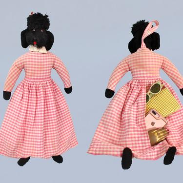RARE Figural Poodle Purse / Dog Shaped Handbag Pajama Bag / Puppy in Pink Dress 