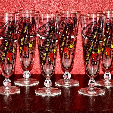 Set of 6 1950s Treasure Island Pirate Pilsner Glasses by Libbey. 
