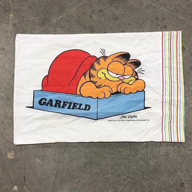 Vintage Sheet Set Retro 1970s Garfield + Jim Davis + Comic + Cartoon + Pillowcase and Flat Sheet + Twin + Stripes + Bedding + Home Decor 