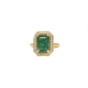 Emerald + Diamond Halo Ring