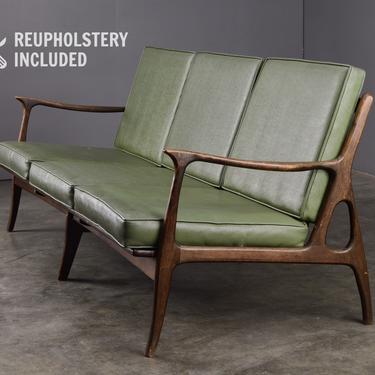 Mid-Century Modern Italian Sofa Wood Frame and Custom Upholstery 