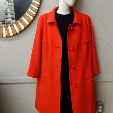 Vintage red coat in the style of Pierre Cardin 