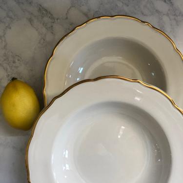 Vintage Restaurant Soup Bowls - set of 2 Syracuse China &amp;quot;Gourmet&amp;quot;, white vitrified china with gold rim 