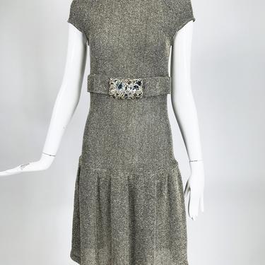 Valentino Silk Tweed Jewel Belt Dress