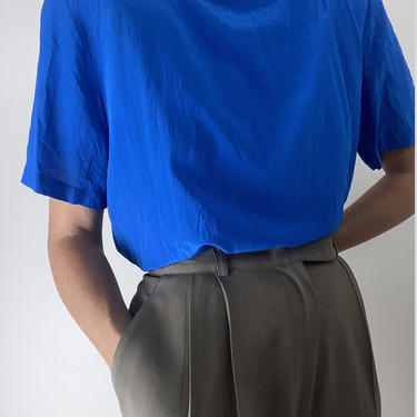 vintage royal blue simple silk blouse 