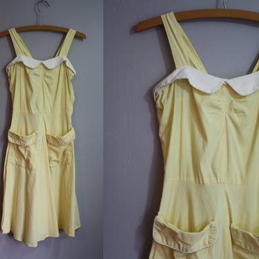 1940's Dress // Yellow and White Two-Tone // XXS 