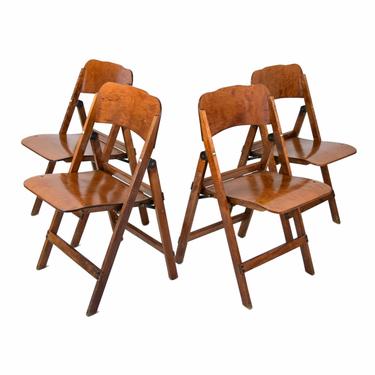 Set of 4 Vintage Mid-Century Wood Folding Chairs 