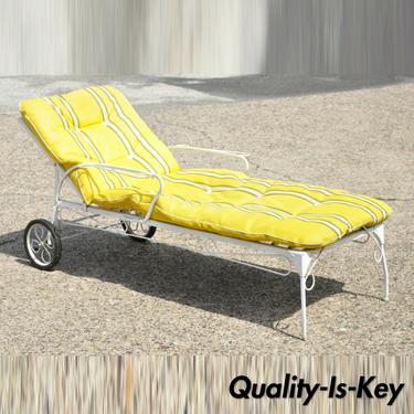 Vintage Wrought Iron Garden Patio Adjustable Chaise Lounge Chair Yellow Cushion