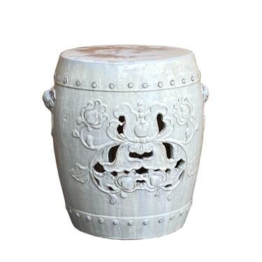 Chinese Off White Round Lotus Clay Ceramic Garden Stool Table cs5995E 