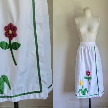 Vintage 1970s 3D Flower Applique Wrap Skirt / M 
