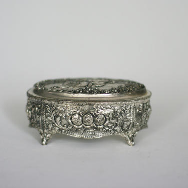 vintage silver plate footed jewelry casket 