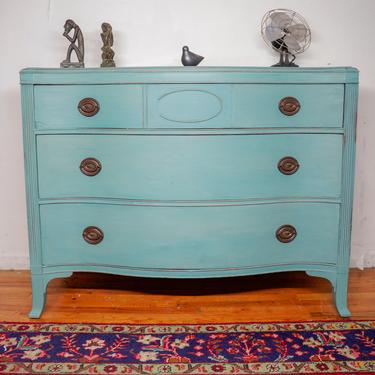 Vintage Dresser Painted Blue Green Turquoise, Federal Style Dresser, Painted Dresser, Distressed Shabby Chic Dresser, Free NYC Delivery 