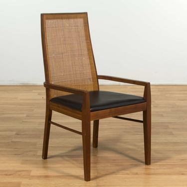 Mid Century Modern Cane Back Accent Chair W/ Black Seat