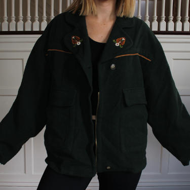 Vintage Highlands Benetton Olive Green Wool Lightweight Fall Winter Coat Women's Size  M L 