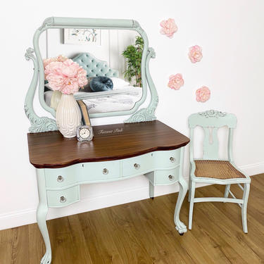 NEW - Vintage Vanity with Mirror and Chair, Antique Dressing Table, Desk, Shabby Chic Bedroom Furniture 